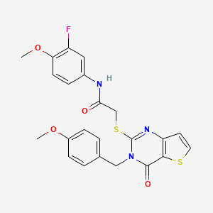 molecular formula C23H20FN3O4S2 B2832717 N-(3-氟-4-甲氧基苯基)-2-{[3-(4-甲氧基苄基)-4-氧代-3,4-二氢噻吩[3,2-d]嘧啶-2-基]硫基}乙酰胺 CAS No. 1252916-99-6