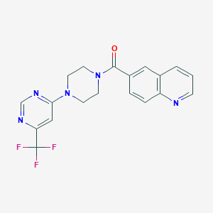 molecular formula C19H16F3N5O B2832725 Quinolin-6-yl(4-(6-(trifluoromethyl)pyrimidin-4-yl)piperazin-1-yl)methanone CAS No. 2034343-75-2