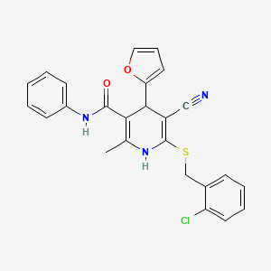 molecular formula C25H20ClN3O2S B2832728 6-((2-chlorobenzyl)thio)-5-cyano-4-(furan-2-yl)-2-methyl-N-phenyl-1,4-dihydropyridine-3-carboxamide CAS No. 384357-92-0