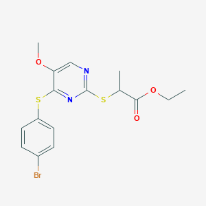 Ethyl 2-((4-((4-bromophenyl)sulfanyl)-5-methoxy-2-pyrimidinyl)sulfanyl)propanoate