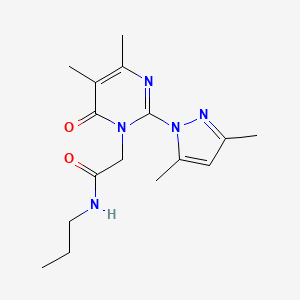 molecular formula C16H23N5O2 B2832754 2-(2-(3,5-二甲基-1H-吡唑-1-基)-4,5-二甲基-6-氧代嘧啶-1(6H)-基)-N-丙基乙酰胺 CAS No. 1002429-22-2