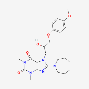 molecular formula C23H31N5O5 B2832765 8-(氮杂庚烷-1-基)-7-(2-羟基-3-(4-甲氧基苯氧基)丙基)-1,3-二甲基-1H-嘧啶-2,6(3H,7H)-二酮 CAS No. 333755-42-3