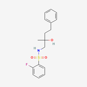 molecular formula C17H20FNO3S B2832774 2-氟-N-(2-羟基-2-甲基-4-苯基丁基)苯磺酰胺 CAS No. 1286728-50-4