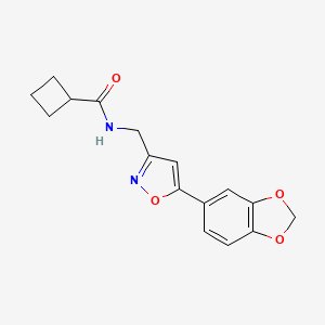 molecular formula C16H16N2O4 B2832787 N-((5-(benzo[d][1,3]dioxol-5-yl)isoxazol-3-yl)methyl)cyclobutanecarboxamide CAS No. 1209051-14-8