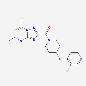 molecular formula C18H19ClN6O2 B2832788 (4-((3-氯吡啶-4-基)氧基)哌啶-1-基)(5,7-二甲基-[1,2,4]三唑并[1,5-a]嘧啶-2-基)甲酮 CAS No. 2034366-67-9