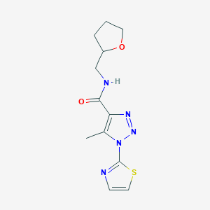 molecular formula C12H15N5O2S B2832795 5-methyl-N-((tetrahydrofuran-2-yl)methyl)-1-(thiazol-2-yl)-1H-1,2,3-triazole-4-carboxamide CAS No. 1251612-58-4