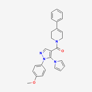 molecular formula C26H24N4O2 B2832820 (1-(4-methoxyphenyl)-5-(1H-pyrrol-1-yl)-1H-pyrazol-4-yl)(4-phenyl-5,6-dihydropyridin-1(2H)-yl)methanone CAS No. 1207040-77-4