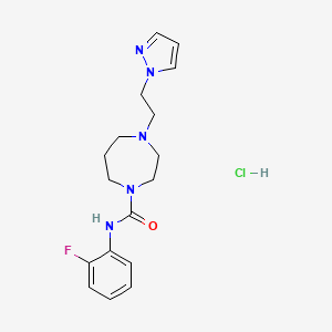 molecular formula C17H23ClFN5O B2832822 4-(2-(1H-pyrazol-1-yl)ethyl)-N-(2-fluorophenyl)-1,4-diazepane-1-carboxamide hydrochloride CAS No. 1396783-34-8