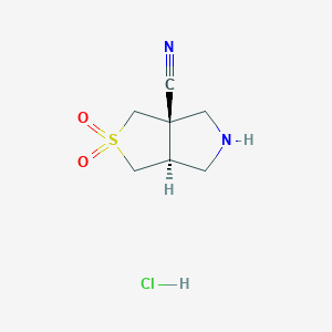 molecular formula C7H11ClN2O2S B2832826 (3As,6aS)-2,2-dioxo-1,3,4,5,6,6a-hexahydrothieno[3,4-c]pyrrole-3a-carbonitrile;hydrochloride CAS No. 2137775-13-2