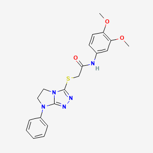 molecular formula C20H21N5O3S B2832831 N-(3,4-dimethoxyphenyl)-2-((7-phenyl-6,7-dihydro-5H-imidazo[2,1-c][1,2,4]triazol-3-yl)thio)acetamide CAS No. 921557-07-5