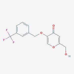molecular formula C14H11F3O4 B2832836 2-(hydroxymethyl)-5-{[3-(trifluoromethyl)benzyl]oxy}-4H-pyran-4-one CAS No. 865659-13-8