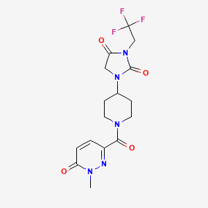 molecular formula C16H18F3N5O4 B2832837 1-[1-(1-Methyl-6-oxo-1,6-dihydropyridazine-3-carbonyl)piperidin-4-yl]-3-(2,2,2-trifluoroethyl)imidazolidine-2,4-dione CAS No. 2097900-19-9