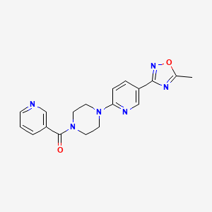 molecular formula C18H18N6O2 B2832884 (4-(5-(5-Methyl-1,2,4-oxadiazol-3-yl)pyridin-2-yl)piperazin-1-yl)(pyridin-3-yl)methanone CAS No. 1234896-15-1