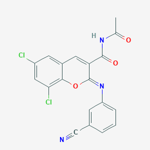 (2Z)-N-acetyl-6,8-dichloro-2-[(3-cyanophenyl)imino]-2H-chromene-3-carboxamide