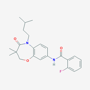 molecular formula C23H27FN2O3 B2832916 2-氟-N-(5-异戊基-3,3-二甲基-4-氧代-2,3,4,5-四氢苯并[b][1,4]噁二氧烷-8-基)苯甲酰胺 CAS No. 921540-84-3