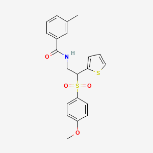 molecular formula C21H21NO4S2 B2832922 N-(2-((4-methoxyphenyl)sulfonyl)-2-(thiophen-2-yl)ethyl)-3-methylbenzamide CAS No. 946242-70-2