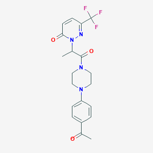 molecular formula C20H21F3N4O3 B2832925 2-[1-[4-(4-Acetylphenyl)piperazin-1-yl]-1-oxopropan-2-yl]-6-(trifluoromethyl)pyridazin-3-one CAS No. 2380191-82-0