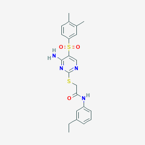 molecular formula C22H24N4O3S2 B2832926 2-((4-amino-5-((3,4-dimethylphenyl)sulfonyl)pyrimidin-2-yl)thio)-N-(3-ethylphenyl)acetamide CAS No. 894950-54-0