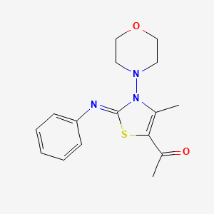 molecular formula C16H19N3O2S B2832931 1-(4-Methyl-3-morpholin-4-yl-2-phenylimino-1,3-thiazol-5-yl)ethanone CAS No. 879912-86-4