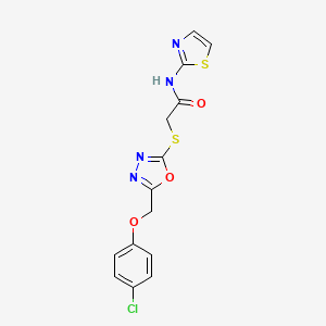 molecular formula C14H11ClN4O3S2 B2832946 2-((5-((4-chlorophenoxy)methyl)-1,3,4-oxadiazol-2-yl)thio)-N-(thiazol-2-yl)acetamide CAS No. 833430-47-0