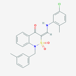 molecular formula C24H21ClN2O3S B2832955 (3E)-3-{[(5-chloro-2-methylphenyl)amino]methylene}-1-(3-methylbenzyl)-1H-2,1-benzothiazin-4(3H)-one 2,2-dioxide CAS No. 892304-45-9