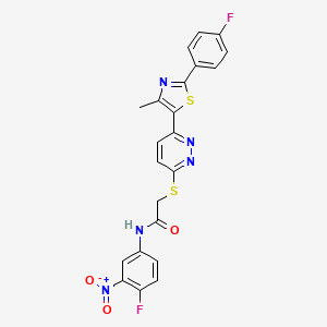 molecular formula C22H15F2N5O3S2 B2833001 N-(4-氟-3-硝基苯基)-2-((6-(2-(4-氟苯基)-4-甲基噻唑-5-基)吡啶并[3,4-d]嘧啶-3-基)硫)乙酰胺 CAS No. 923202-84-0