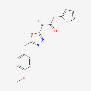 molecular formula C16H15N3O3S B2833023 N-(5-(4-methoxybenzyl)-1,3,4-oxadiazol-2-yl)-2-(thiophen-2-yl)acetamide CAS No. 954649-66-2