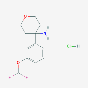 molecular formula C12H16ClF2NO2 B2833043 4-[3-(Difluoromethoxy)phenyl]oxan-4-amine;hydrochloride CAS No. 2445793-70-2