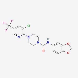 molecular formula C18H16ClF3N4O3 B2833044 N-(1,3-苯并二氧杂噁唑-5-基)-4-[3-氯-5-(三氟甲基)-2-吡啶基]四氢-1(2H)-吡嗪羧酰胺 CAS No. 866131-92-2