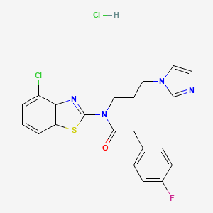 molecular formula C21H19Cl2FN4OS B2833052 N-(3-(1H-imidazol-1-yl)propyl)-N-(4-chlorobenzo[d]thiazol-2-yl)-2-(4-fluorophenyl)acetamide hydrochloride CAS No. 1215834-52-8