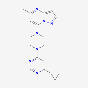 molecular formula C19H23N7 B2833056 7-[4-(6-Cyclopropylpyrimidin-4-yl)piperazin-1-yl]-2,5-dimethylpyrazolo[1,5-a]pyrimidine CAS No. 2380174-91-2
