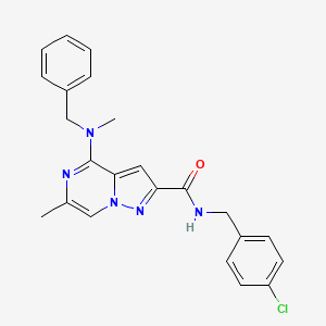 molecular formula C23H22ClN5O B2833063 4-[benzyl(methyl)amino]-N-(4-chlorobenzyl)-6-methylpyrazolo[1,5-a]pyrazine-2-carboxamide CAS No. 1775389-15-5