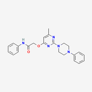 molecular formula C23H25N5O2 B2833073 2-{[6-methyl-2-(4-phenylpiperazin-1-yl)pyrimidin-4-yl]oxy}-N-phenylacetamide CAS No. 1226448-60-7