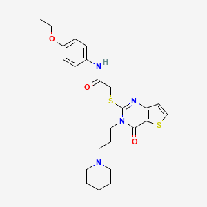molecular formula C24H30N4O3S2 B2833076 N-(4-ethoxyphenyl)-2-((4-oxo-3-(3-(piperidin-1-yl)propyl)-3,4-dihydrothieno[3,2-d]pyrimidin-2-yl)thio)acetamide CAS No. 1795413-13-6