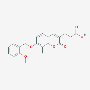 molecular formula C22H22O6 B2833080 3-{7-[(2-methoxybenzyl)oxy]-4,8-dimethyl-2-oxo-2H-chromen-3-yl}propanoic acid CAS No. 670244-42-5