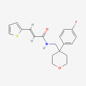 molecular formula C19H20FNO2S B2833097 (E)-N-((4-(4-fluorophenyl)tetrahydro-2H-pyran-4-yl)methyl)-3-(thiophen-2-yl)acrylamide CAS No. 1331414-03-9