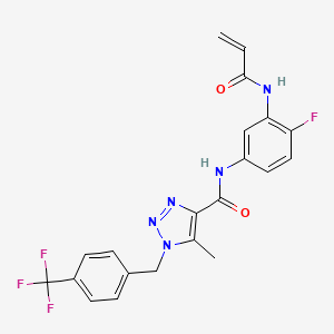 molecular formula C21H17F4N5O2 B2833099 N-[4-Fluoro-3-(prop-2-enoylamino)phenyl]-5-methyl-1-[[4-(trifluoromethyl)phenyl]methyl]triazole-4-carboxamide CAS No. 2199746-26-2