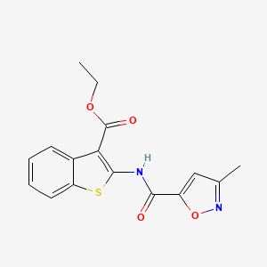 molecular formula C16H14N2O4S B2833104 乙酸2-(3-甲基异噁唑-5-基甲酰基)苯并[b]噻吩-3-羧酸酯 CAS No. 953210-01-0