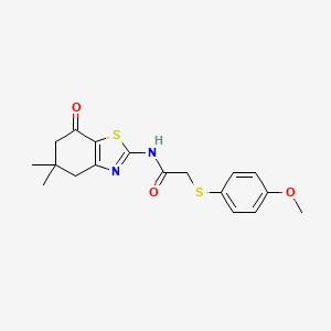 molecular formula C18H20N2O3S2 B2833120 N-(5,5-dimethyl-7-oxo-4,5,6,7-tetrahydrobenzo[d]thiazol-2-yl)-2-((4-methoxyphenyl)thio)acetamide CAS No. 923102-82-3
