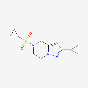 molecular formula C12H17N3O2S B2833192 2-环丙基-5-(环丙基磺酰)-4,5,6,7-四氢吡唑啉[1,5-a]吡嘧啶 CAS No. 2034326-96-8