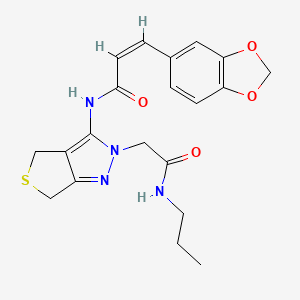 molecular formula C20H22N4O4S B2833226 (Z)-3-(苯并[d][1,3]二噁烷-5-基)-N-(2-(2-氧代-2-(丙基氨基)乙基)-4,6-二氢-2H-噻吩[3,4-c]吡唑-3-基)丙烯酰胺 CAS No. 1105246-29-4