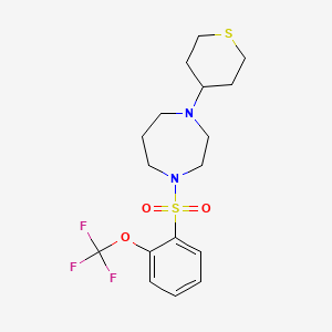 molecular formula C17H23F3N2O3S2 B2833260 1-(Thian-4-yl)-4-[2-(trifluoromethoxy)phenyl]sulfonyl-1,4-diazepane CAS No. 2380043-93-4