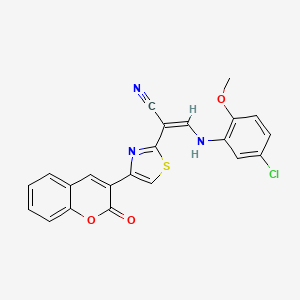 molecular formula C22H14ClN3O3S B2833263 (Z)-3-((5-氯-2-甲氧基苯基)氨基)-2-(4-(2-氧代-2H-香豆素-3-基)噻唑-2-基)丙烯腈 CAS No. 373378-12-2