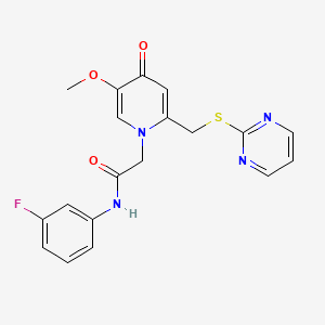 B2833264 N-(3-fluorophenyl)-2-(5-methoxy-4-oxo-2-((pyrimidin-2-ylthio)methyl)pyridin-1(4H)-yl)acetamide CAS No. 1005302-66-8