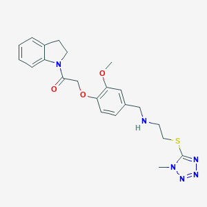 molecular formula C22H26N6O3S B283327 N-{4-[2-(2,3-dihydro-1H-indol-1-yl)-2-oxoethoxy]-3-methoxybenzyl}-N-{2-[(1-methyl-1H-tetraazol-5-yl)sulfanyl]ethyl}amine 