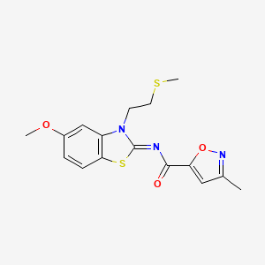 molecular formula C16H17N3O3S2 B2833277 (E)-N-(5-methoxy-3-(2-(methylthio)ethyl)benzo[d]thiazol-2(3H)-ylidene)-3-methylisoxazole-5-carboxamide CAS No. 946257-05-2