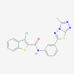 molecular formula C19H12ClN5OS2 B283329 3-chloro-N-[3-(3-methyl[1,2,4]triazolo[3,4-b][1,3,4]thiadiazol-6-yl)phenyl]-1-benzothiophene-2-carboxamide 
