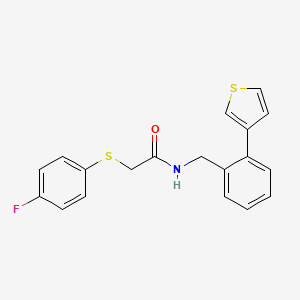 molecular formula C19H16FNOS2 B2833316 2-((4-氟苯基)硫)-N-(2-(噻吩-3-基)苄基)乙酰胺 CAS No. 1797871-13-6