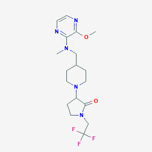 molecular formula C18H26F3N5O2 B2833332 3-[4-[[(3-Methoxypyrazin-2-yl)-methylamino]methyl]piperidin-1-yl]-1-(2,2,2-trifluoroethyl)pyrrolidin-2-one CAS No. 2415452-77-4