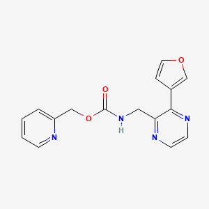 molecular formula C16H14N4O3 B2833335 Pyridin-2-ylmethyl ((3-(furan-3-yl)pyrazin-2-yl)methyl)carbamate CAS No. 2034312-45-1